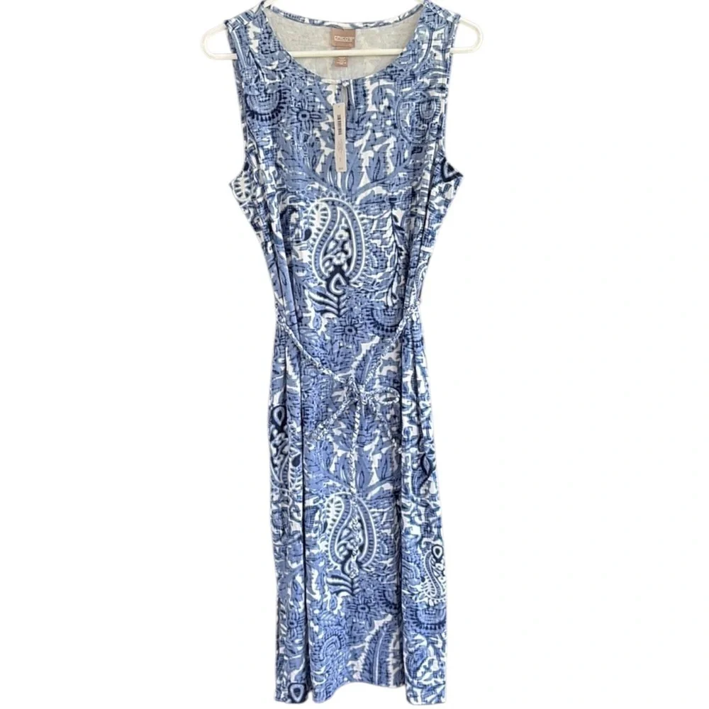 NWT Chico’s Brandi Midi Dress Royal Oak Blue White Size Medium